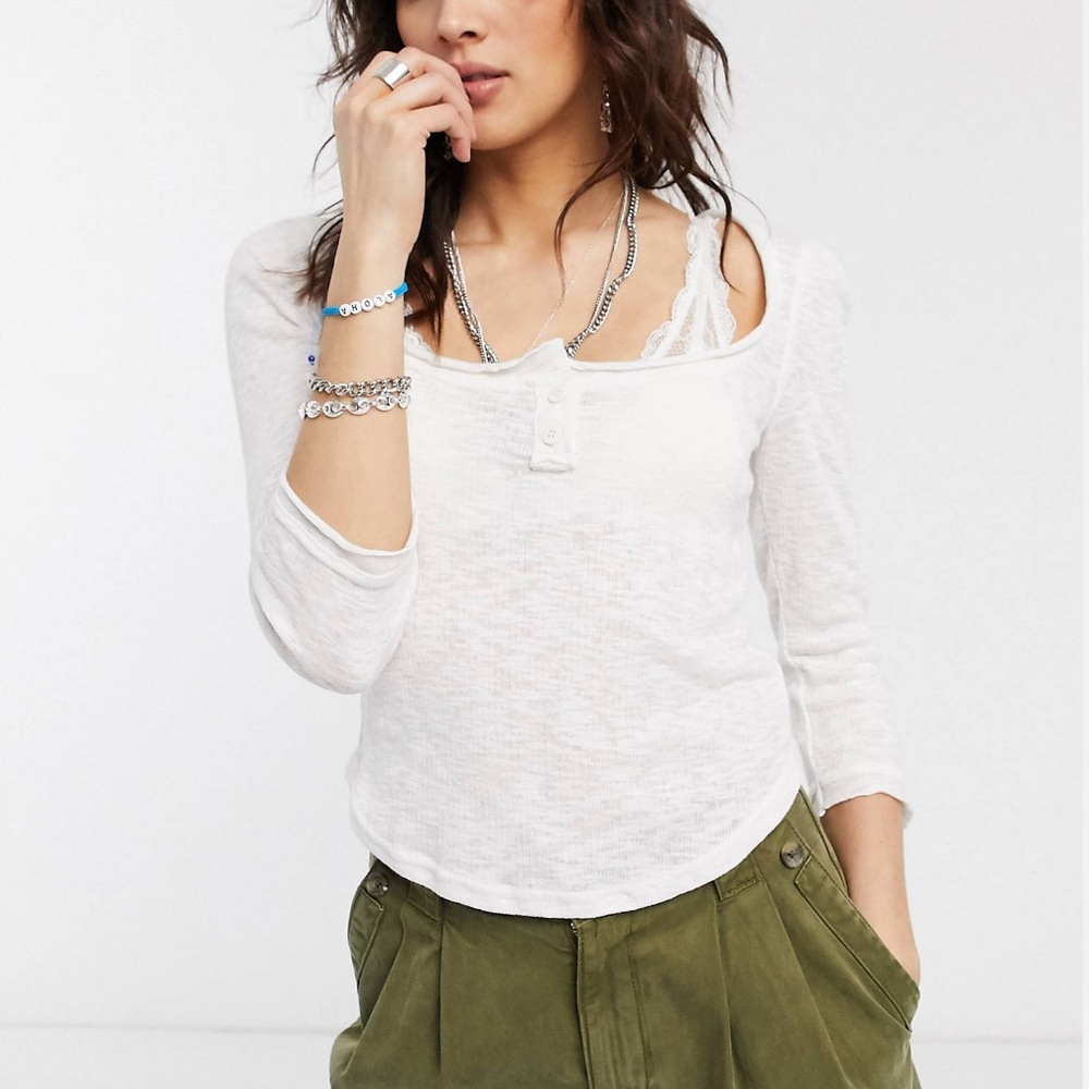 *NWT* Free People Jaimie Henley T-Shirt in White